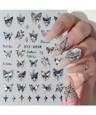 3D Metallic Black Butterfly Nail Stickers | Laser Pink Aurora Nail Design & Punk Accessories - Buy Online on GoSupps.com