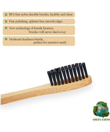 Set of 8 Biodegradable Bamboo Toothbrushes with Bamboo Charcoal for Sensitive Gums - Eco-Friendly & Vegan - Medium Bristles - Buy Online on GoSupps.com