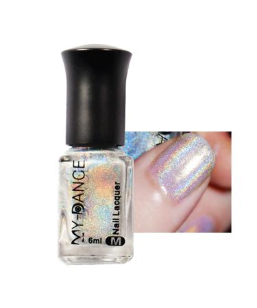 Glitter Laser Nail Polish - Pretty Shiny Mirror Glitter Nail Art Holographic Durable Nail Polish (001 Silver)