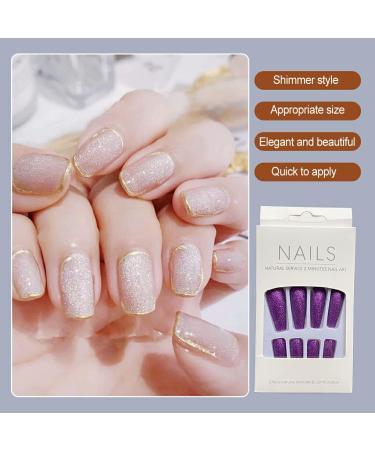 AUklOPVZZ 1 Set French Tip Press on Nails Solid Color Extension Shimmer Fingernails Decals Full Cover Salon Gifts Manicure Kit H33-deep purple jelly glue - Buy Online on GoSupps.com