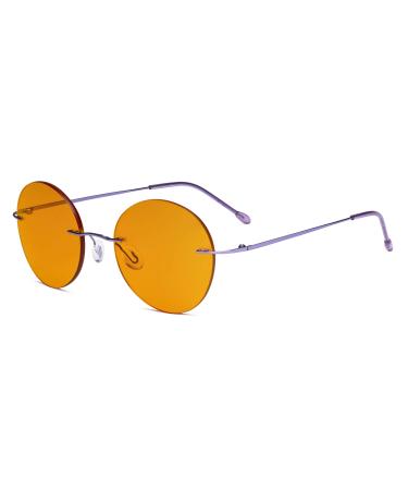 Eyekepper Frameless Blue Light Blocking Glasses with Orange Tinted Lens for Sleeping - Round Rimless Computer Eyeglasses Men Women Purple +0.00 Purple-bb98 Lens