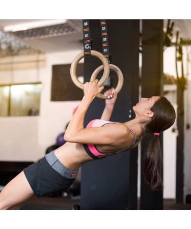 Gonex Wooden Gymnastic Rings with Adjustable Straps | Crossfit & Workout Exercise Rings for Outdoor Training | Quick Install Carabiner | Non-Slip Birch Wooden Rings - Buy Online on GoSupps.com
