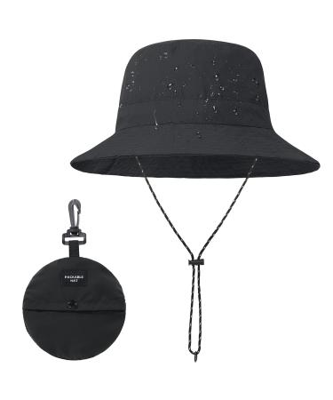 Zando Waterproof Bucket Hat for Women Outdoor Fishing Hat for Men Women Packable Summer Hat Hiking UV Protection Sun Hat One Size A Black