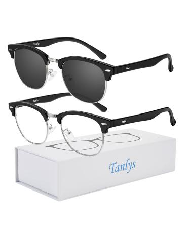 Tanlys 2 Pack Blue Light Blocking Glasses for Computer Eye Strain [Dry Eye & Sour Eye] (006-Sun & Blue Light)