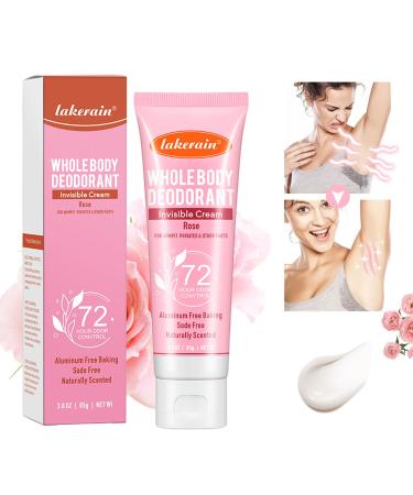 Women's Deodorant Aluminum Free - 72 Hour Odor Control Whole Body Deodorant for Women Invisible Cream Tube - Baking Soda Free Skin Safe - 3.0 oz Rose