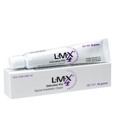 LMX4 Lidocaine Pain Relief Cream 30g Tube  Topical Fast Acting Long Lasting use for Cuts Scraps Sunburn & Bites