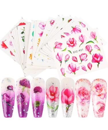 24 Sheets Flowers Nail Art Decals Nail Stickers for Women Retro Rose Nail Art Stickers with Assorted Water Transfer Floral Design DIY Decoration Nail Accessories Manicure Tips Charms Sticker Nail Art Supplies