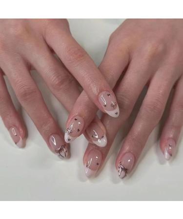 French Tip Press on Nails - Press On Nails with Nail Tips Bowknot Love Design Pink press on nails Acrylic False Nails Cute Artificial Nails - Buy Online on GoSupps.com