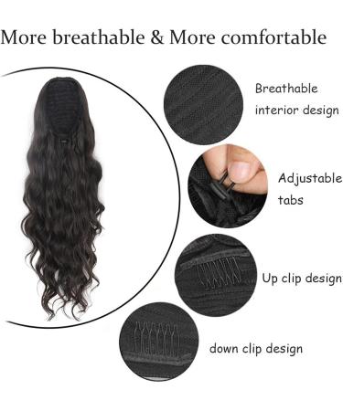 Ponytail Extensions Body Wavy Ponytail Synthetic Ponytail Extension Long Black Drawstring Wavy Ponytail Hair African American for Women for Women(Black) - Buy Online on GoSupps.com