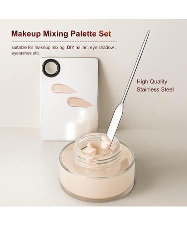 Professional Stainless Steel Makeup Palette & Spatula Set with Powder Puff - Nail Art & Eyeshadow Tools - Buy Online on GoSupps.com