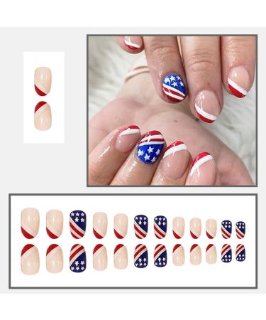 4th of July Patriotic Press on Nails - American Flag Design | Short False Nails 24PCS - Buy Online on GoSupps.com