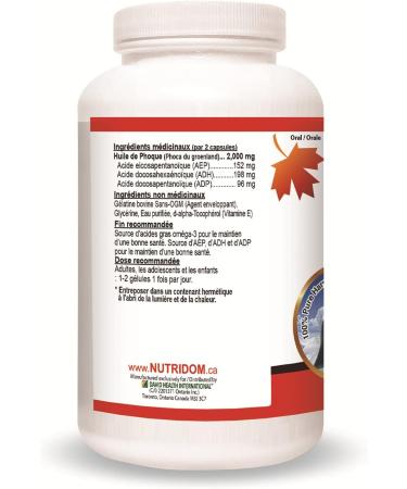 Nutridom Canadian Harp Seal Oil Omega-3 1000mg 300 Softgels Essential Fatty Acid Supplement with DPA DHA EPA 100% Natural Chemical-Free Non-GMO Made in Canada - Buy Online on GoSupps.com