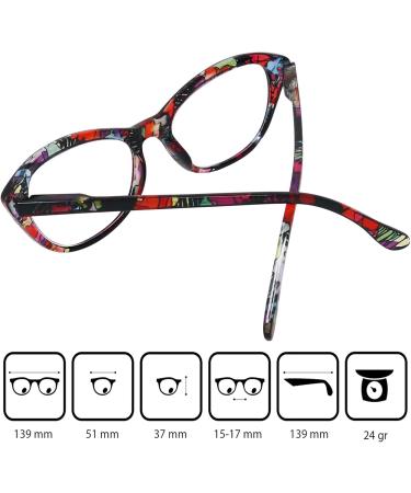 Mini Cat Eye Reading Glasses with Blue Light Filter - Anti-Flashing Floral Pattern 2.5 Diopters Free Case - Buy Online on GoSupps.com