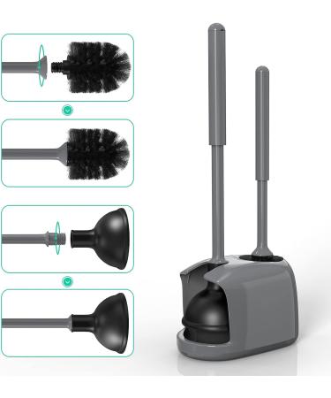 Modern 2-in-1 Toilet Plunger and Brush Combo Set with Holder - Gray, Heavy Duty Bathroom Cleaning Tool - Buy Online on GoSupps.com