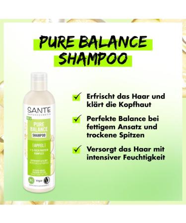 SANTE Naturkosmetik Pure Balance Organic Apple Shampoo + Triple Protein Complex Vegan Shampoo for Clean and Refreshed Hair Intensely Moisturizes Dry Hair 250 ml - Buy Online on GoSupps.com
