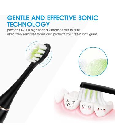 NC Sonic Electric Toothbrush - Powerful Rechargeable Waterproof Toothbrush for Adults & Kids with 2 Brush Heads - Black - Buy Online on GoSupps.com