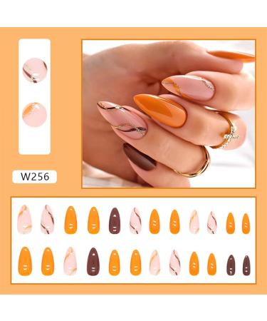 24PCS Long French False Nails with Glue - Full Cover Acrylic Stick on Nails (Orange) - Buy Online on GoSupps.com