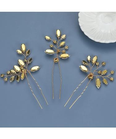 3 Pcs Rhinestone Bride Wedding Hair Pins | Crystal Headpiece for Women and Girls | Gold Bridal Hair Accessories - Buy Online on GoSupps.com