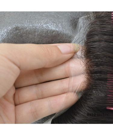 Hairnotion Human Hair Toupee Men All V-Loop Super Thin Skin Men Wig 8x10 Inch Toupee for Men #5 Hair Replacement System 5#