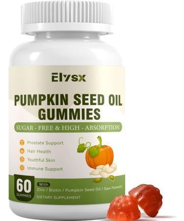 Elysx Cold Pressed Pumpkin Seed Oil with Saw Palmetto Gummies, DHT Blocker Supplement for Women & Men, with Biotin, Hair and Skin Health, Vegan, Sugar Free, Mixed Berry Flavor, 60 Ct