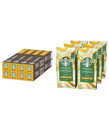 Starbucks Blonde Espresso Roast by Nespresso bright roasting coffee capsules 8 x 10 (80 capsules) & blonde espresso roast light roasting entire coffee beans 200g (6 Pack) 10 pieces (8 -pack) Blonde espresso roast bundle with roast whole coffee beans