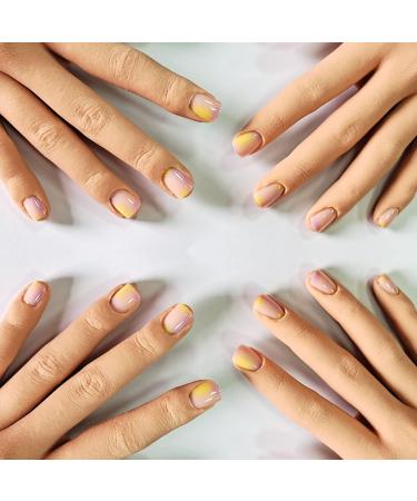 Buy 24PCS Glossy Short Rainbow French Fake Nails - Full Cover Square Nail Art for Women & Girls | Fast International Shipping - Buy Online on GoSupps.com