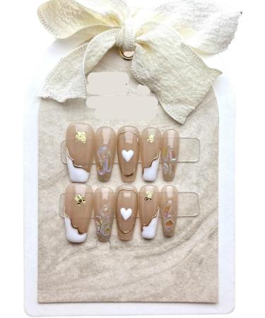 French Love Whitening Handmade Nail Wearing Style Long Ladder Wearable Nail Patch Finished False Nail Patch 10PCS (Size : S) - Buy Online on GoSupps.com