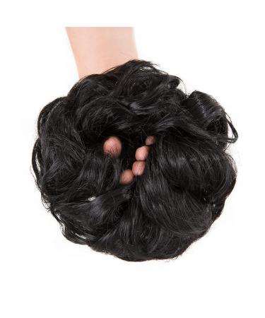 Black Messy Bun Hair Pieces 2PCS - Women's Wavy Curly Bun Extensions - Synthetic Chignon Scrunchies for Tousled Updo - Girls' Thick Hair Piece (1B#) - Buy Online on GoSupps.com