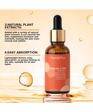 Buy Face&Firm 20% Vitamin C Face Serum - Anti-Aging with Vitamin E Ferulic Acid & Hyaluronic Acid - Maximum Potency for Youthful Skin - 1fl.oz/30ml - Shop Internationally - Buy Online on GoSupps.com