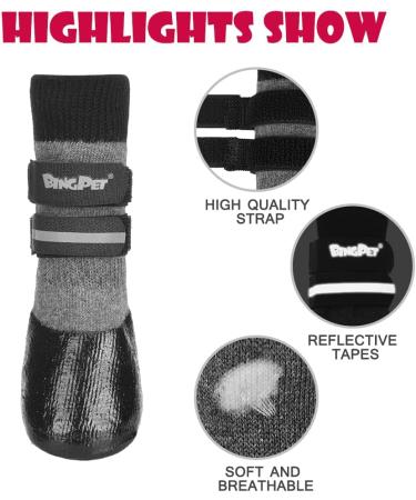 BINGPET Dog Socks - Outdoor Anti Slip Paw Protector for Hardwood Floors, Waterproof with Reflective Straps, Traction Control - Grey, Large - Buy Online on GoSupps.com