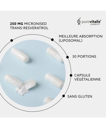 PUROVITALIS Resv ratrol liposomal 250mg 30 portions (30 g lules v g taliennes) suppl ment antioxydant trans-resv ratrol de haute puret  - Buy Online on GoSupps.com