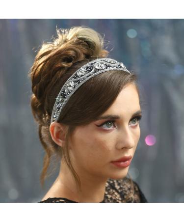 Flayem Rhinestone Headband Sparkly Crystal Headband Glitter Paddle Wide Hairband Gorgeous Banquet Hair Hoop Accessories for Women and Girls (Black White) - Buy Online on GoSupps.com