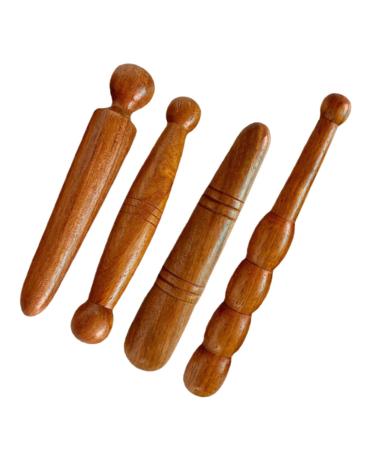 BCOATH 4 pieces of foot massager Foot hand massage devices reflex zone massage with wooden bars body-tensing triggers portable acupuncture massage device Tool household foot scraps Red pear