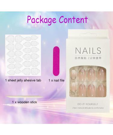 Gradient Pink Almond False Nails - 24 Pcs Medium Press-On with Rhinestones and Adhesive Tabs for Women - Buy Online on GoSupps.com