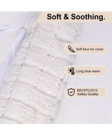 OWOZOI Long Hot Water Bottle 72cm - Soft Furry Cover with Hand Pocket & Strap | Full Body Wrap for Pain Relief & Bed Warmth - Cream - Buy Online on GoSupps.com