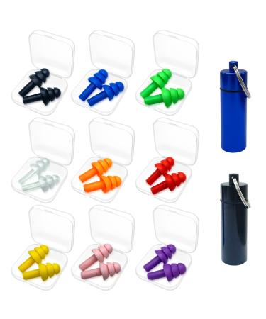 Earplugs for Sleeping 9 Pairs Silicone Ear Plugs for Swimming with Aluminum Carry Case Noise Reduction for Learning Hearing Protection Concerts Airplanes Shooting for Woman Man Kid (9) 11 Piece Set