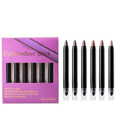 Eyeshadow Shimmer Stick Eyeshadow Shimmer Stick | Shimmer Eyeshadow Pencil 6 Colors | Smudge Proof Shadow Stick Shimmer Highlighter for Eyes Brightening for Women
