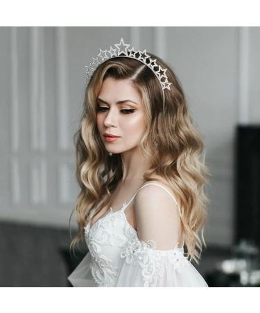 Silver Rhinestone Halo Crown Headpiece - Goddess Tiara Headband for Women & Girls | Cosplay, Halloween, Christmas Star Hair Accessory - Buy Online on GoSupps.com