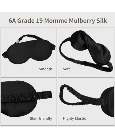 100% Pure Mulberry Silk Sleep Mask for Women/Men/Girls | Blackout Blindfold for Night Travel, Nap, Meditation | Anti-Allergy, 19 Momme, Elastic Strap | Black - Buy Online on GoSupps.com