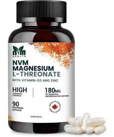 NVM Health Magnesium l-threonate with Vitamin D3 and Zinc for Sleep Support Muscle Functions Electrolyte Balance and Immune Support I Gluten Free Non- GMO 90 Vegetarian Capsules