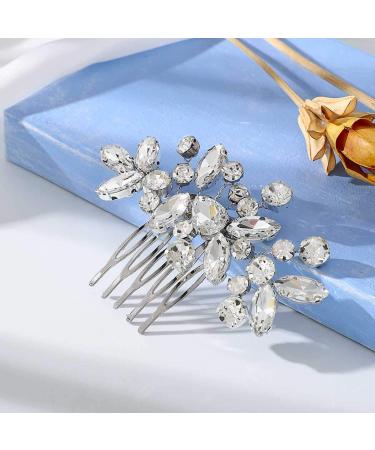Catery Crystal Bride Wedding Hair Comb Hair Accessories with Rhinestone Bridal Side Combs for Women and Girls (A Silver)