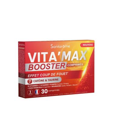 Santarome Vita'Max Booster - Energy Supplement - Anti Fatigue, Instant Boost, Booster - Caffeine, Taurine, Vitamins, Minerals, Guarana, Ginseng - 30 Tablets