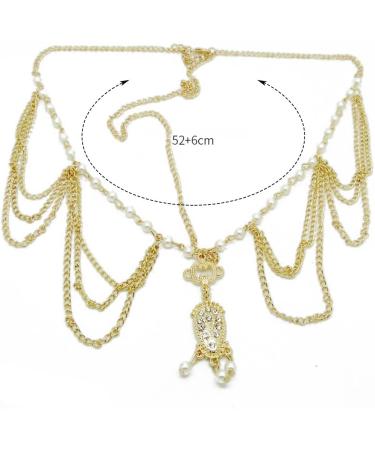 Zoestar Bridal Pearl Head Chain Gold Crystal Pendant Headpiece Boho Festival Headband Wedding Hair Jewelry for Women and Girls - Buy Online on GoSupps.com
