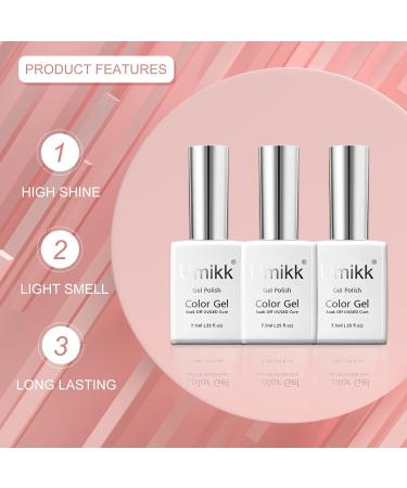 Umikk Gel Nail Polish Set White Watermelon Red Coral Pink 7.5 ml with Base Coat Top Coat 10 ml Soak Off UV LED Cured Home Manicure Gel Polish Young Girls - Buy Online on GoSupps.com