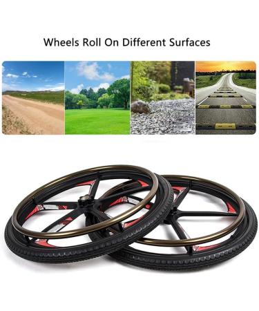 24inch Wheelchair Rear Wheels 1 Pair Solid PU Wheelchair Wheels Magnesium Alloy Wheel Hub Aluminum Alloy Hand Push Ring Suitable for Electric Wheelchair Replacement Accessory - Buy Online on GoSupps.com