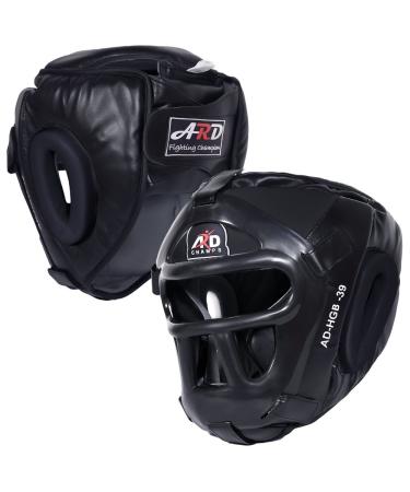 ARD Leather Art MMA Boxing Protector Head Guard UFC Wrestling Helmet Head Gear Black Large