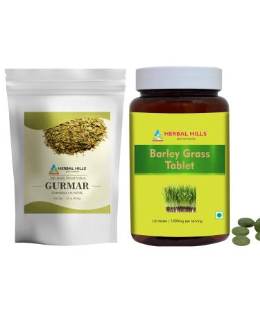 HERBAL HILLS Gurmar Tea Powder and Barley Grass Tablets Pack of 2 Combo