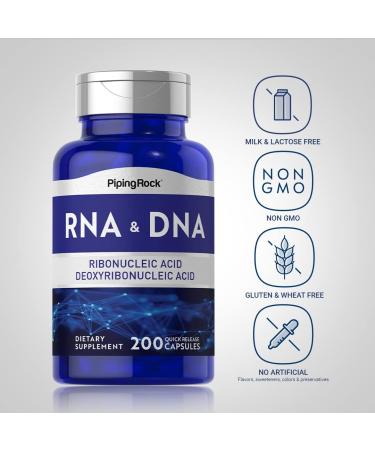 Piping Rock RNA DNA Supplement - 200 Capsules - Non-GMO & Gluten Free Ribonucleic Acid & Deoxyribonucleic Acid Complex - Buy Online on GoSupps.com