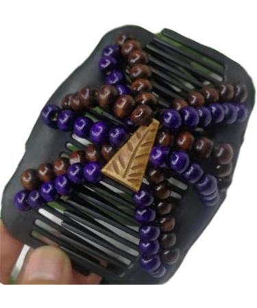 Magic Hairstyle Comb Imitation Wood Double Row Comb Double Row Clip Wooden Beads Elastic Hair Comb Ladies Hair Accessories Purple - Buy Online on GoSupps.com
