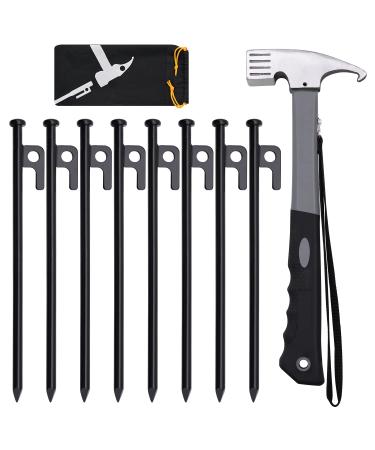 Tent Stakes and Hammer Set, 8/16pcs 10in Heavy Duty Forged Steel Tent Stakes + 12in Heavy Duty Camping Hammer + Storage Pouch, Available in Rocky Place Dessert Snowfield and Grassland 8 stakes and hammer - Buy Online on GoSupps.com